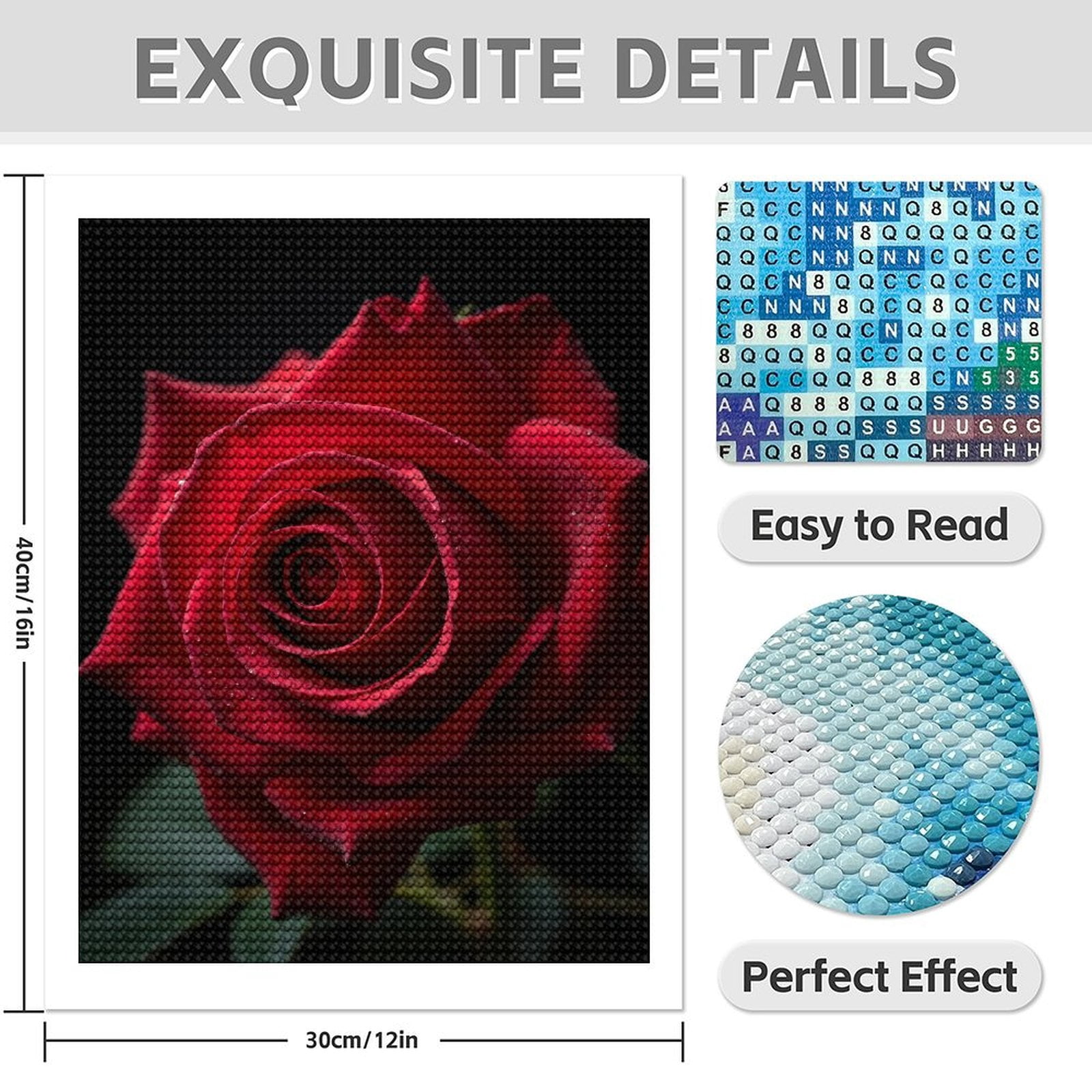 Diamond Art Kit for Adults, Red Rose Close Up Petals Bloom Diamond Painting for Adults Beginners, DIY Diamond Art Painting Kits, 5D Diamond Painting Crafts for Home Decor 12x16 Frameless