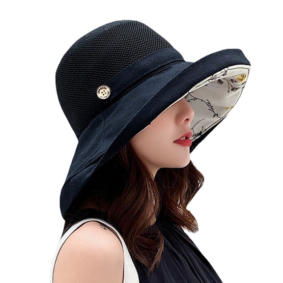 AirLoni Bucket Hats For Woman Cotton Linen Spring Summer Mesh Face Pattern Clasp Basin Hat Breathable Casual Outdoor Travel UV Wide Brim Sun hat Fisherman Hat Black,One Size