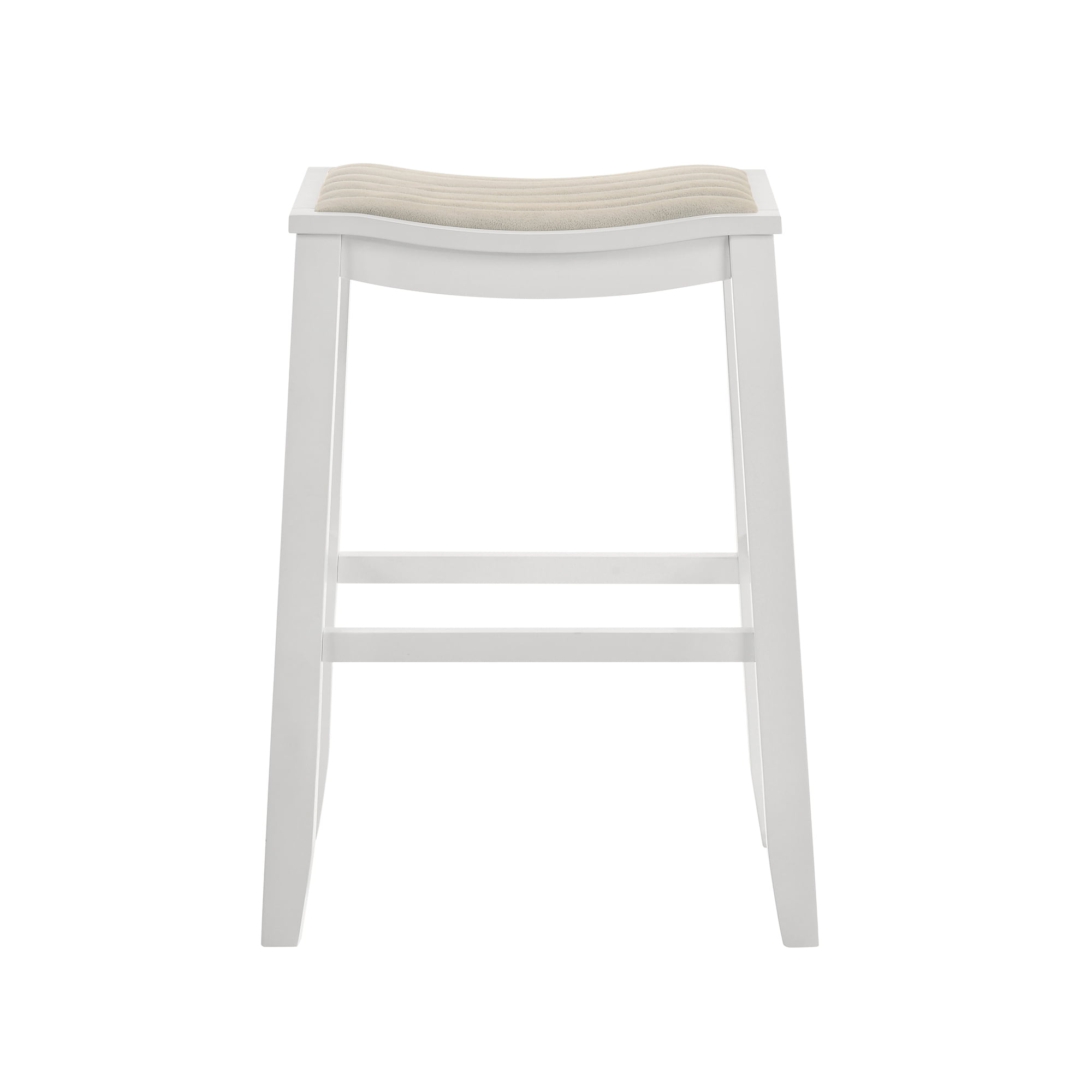 Iyani Coastal Modern Wood Bar Height Kitchen Bar Stool in White Finish with Dune Cloud Fabric Upholstered Seat - Set of 4