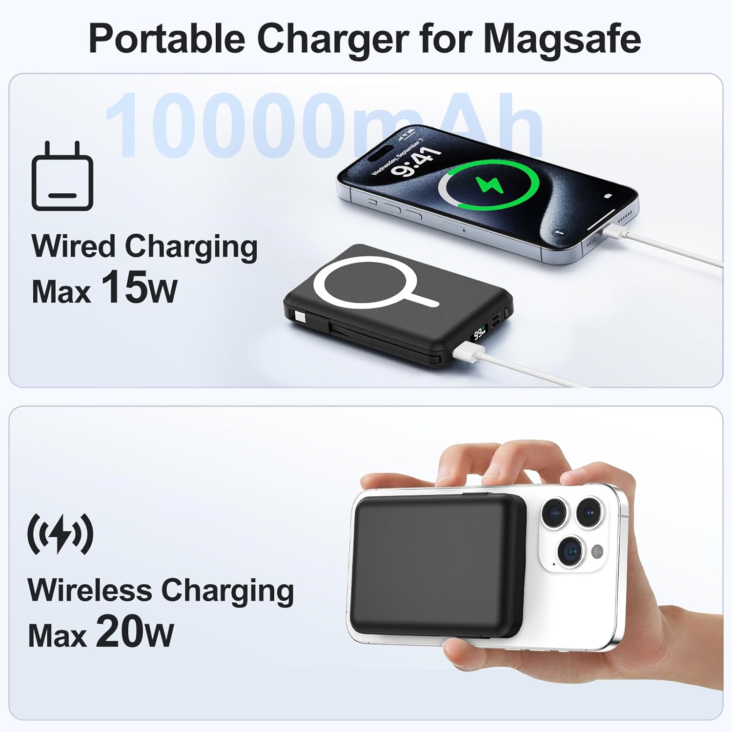 for Magsafe Portable Charger - 10000mAh Battery Pack with USB-C Cable and PD 20W USB C Fast Charging LED Display, Magnetic Wireless Power Bank iPhone 17/16/15/14/13/12/Pro/Pro Max