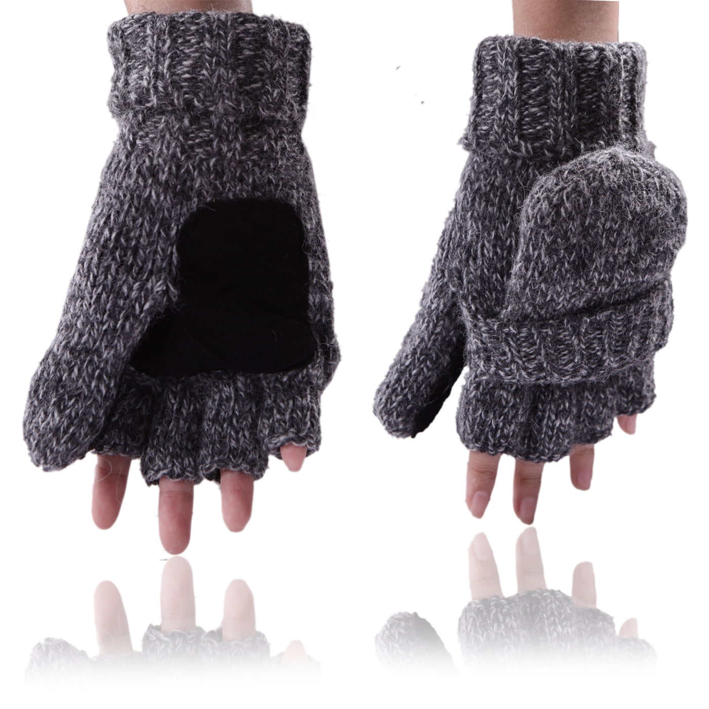 Black Fingerless Knit Gloves For Snow Texting Or Riding 