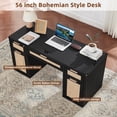 thumbnail image 7 of Joaxswe 56" Rattan Desk, Boho Wood Work Study Table with Drawers, Rustic Farmhouse Computer Table for Office, Bedroom, Black, 7 of 7