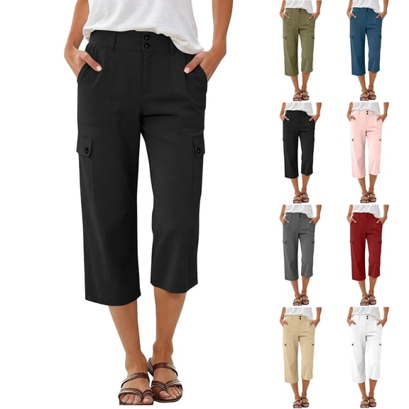Cekizud Capri Pants for Women Casual Outdoor Hiking Workwear Cropped Pants with Zipper and Pockets,Sizes S-2XL