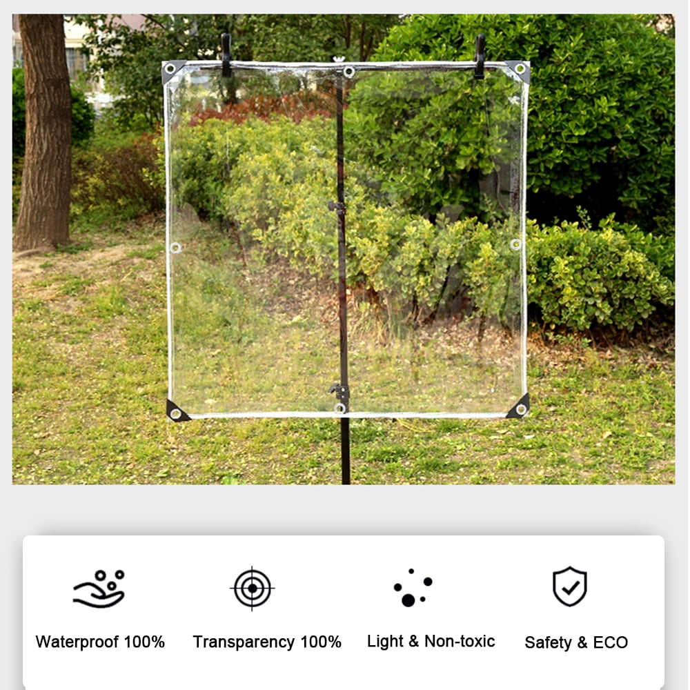 LiveGo Outdoor Clear Tarp Curtain Transparent Vinyl Tarp with Grommets & Rope - Water, Tear, and Cold Weather Resistant for Plants Greenhouse Pergola Garden Patio
