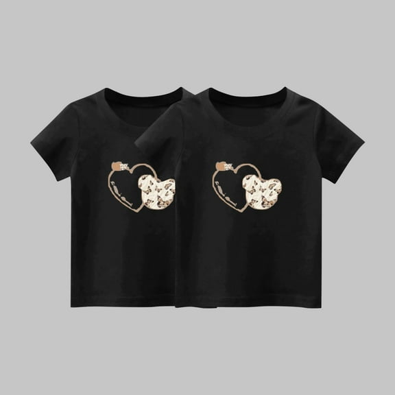 Frwgonr Boys Girls Tshirt Black 2-Pack Cute Graphic Tee Tops Kids Summer School Outfit Clothes 1-14 Years