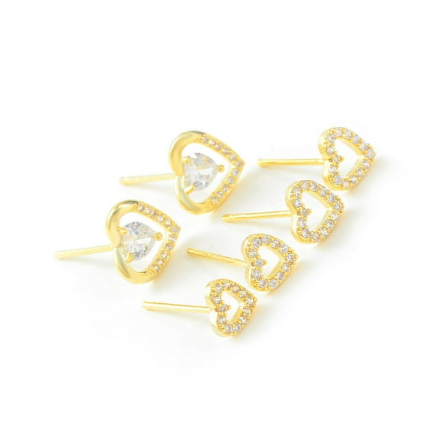 Qarigey 3 pares de pendientes de brazalete geométricos de corazón para mujer, tachuelas de Zirconia, joyería que combina con todo, regalo de Ropa, zapatos y accesorios Miscelánea Qarigey AP017079-00