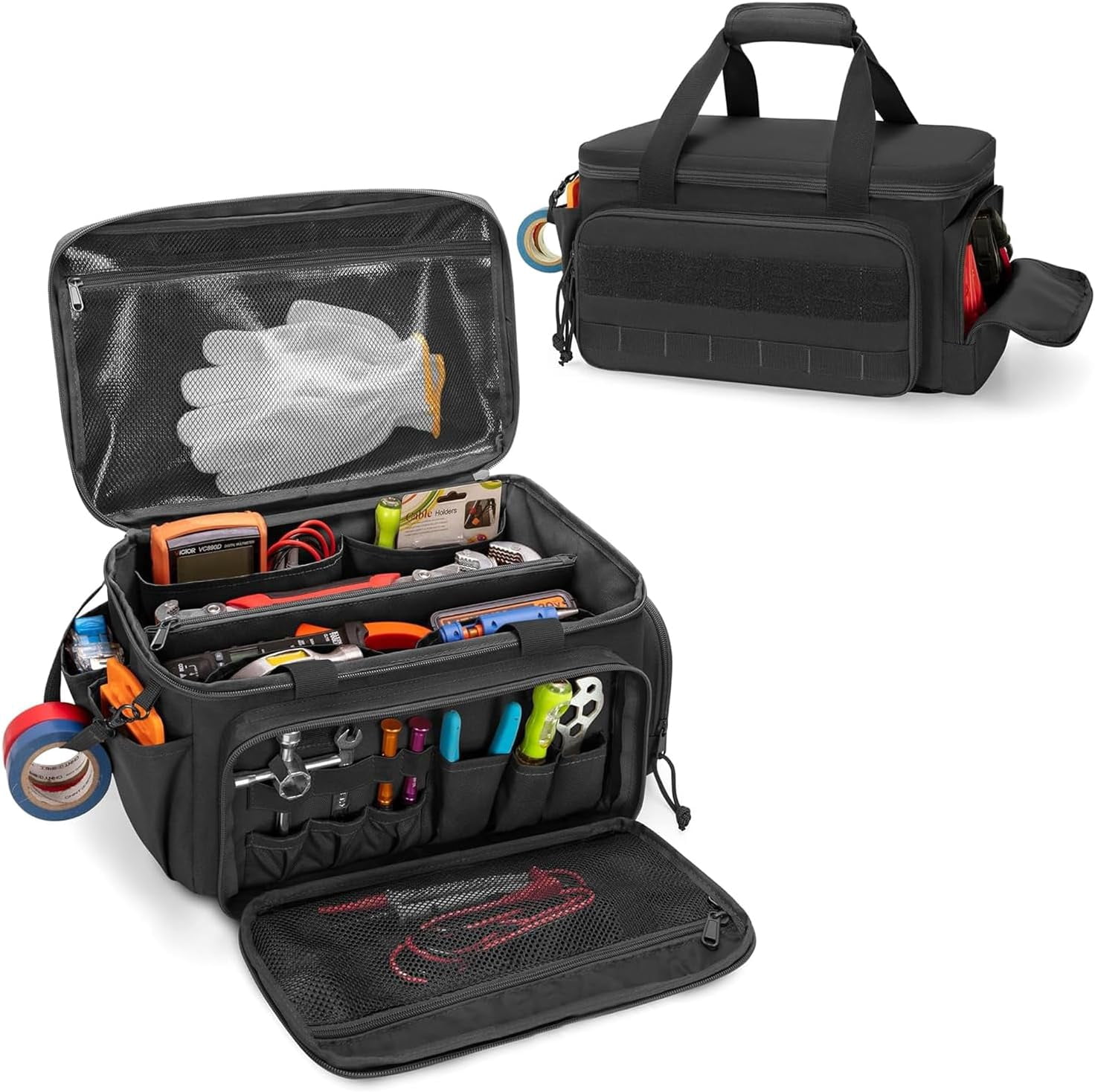 14-Inch Heavy-Duty Canvas Tool Bag for Men Nonslip Thick Padded Base Multifunctional Work Bag for Mechanics Craftsmen Electricians Carpenters