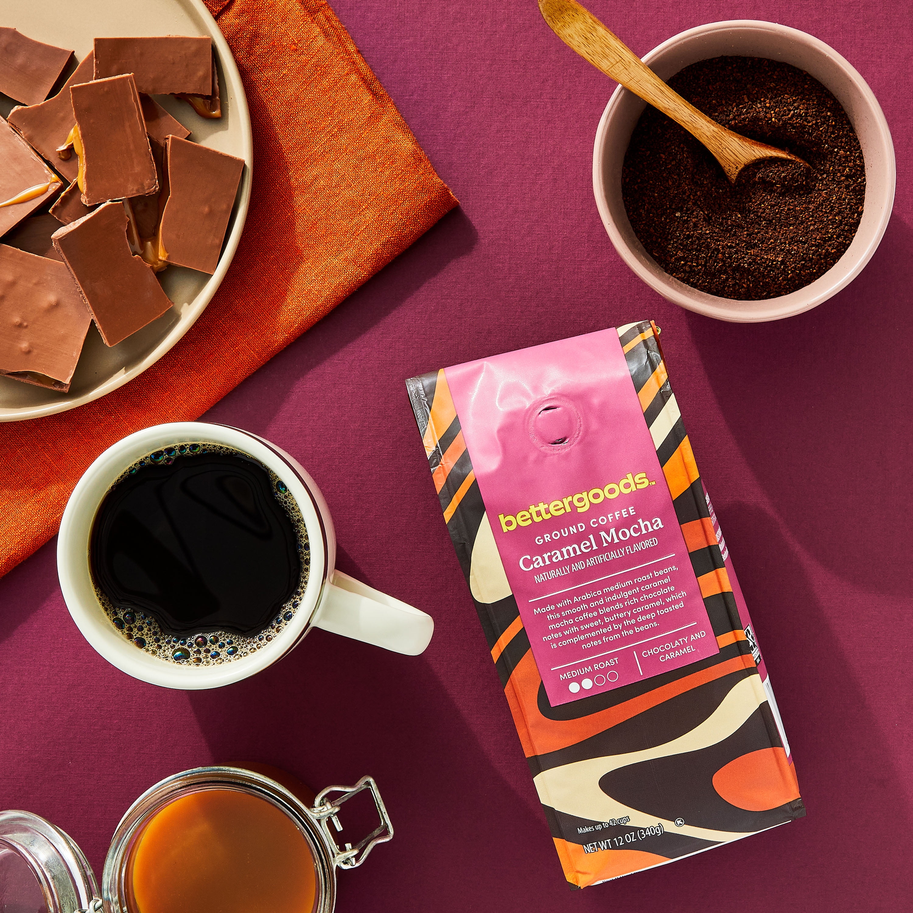 bettergoods Caramel Mocha Flavored Ground Coffee, Medium Roast, 12 oz