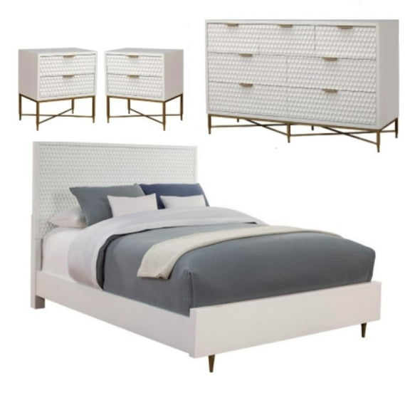 Home Square 4 Piece Set with Nightstand Full Wood Panel Bed & 7-Drawer Dresser