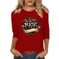 thumbnail image 3 of Uootdi Hauts pour Femmes Manches 3/4 Col Rond Imprimé Palmier Coucher de Soleil 1976 Coupe Décontractée Rétro Plage Vacances T-Shirts Cadeau, 3 of 4