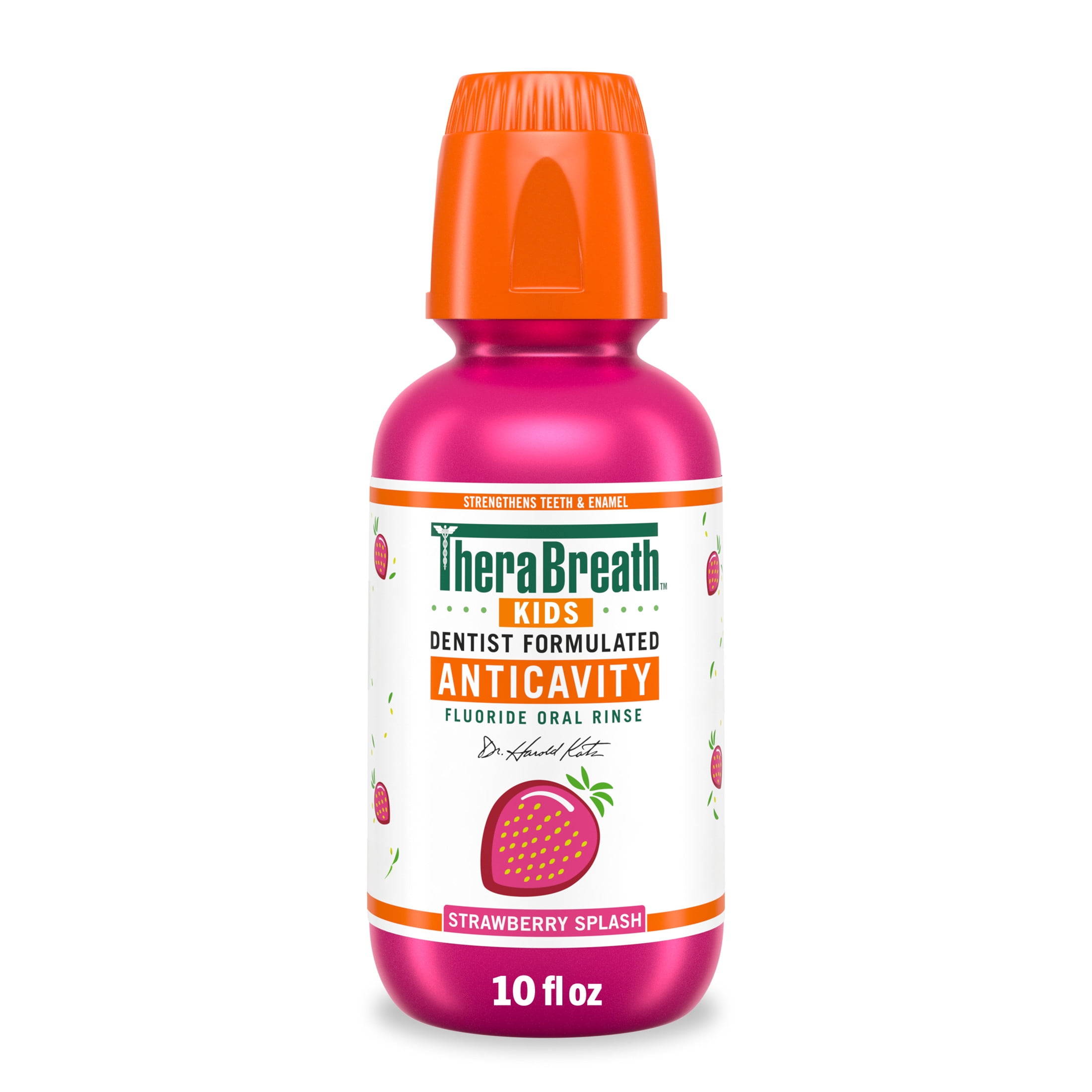 (4 pack) TheraBreath Kids Mouthwash with Fluoride, Organic Strawberry Splash, Anticavity, 10 fl oz