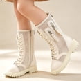 thumbnail image 5 of YMUQEIGH Girls Leather Riding Knee High Boots with Side Zipper Fashion Round Toe Comfortable Low Heel Lace Up Combat Boots Lug Sole Motorcycle Boots Little Kid/Big Kid, 5 of 7