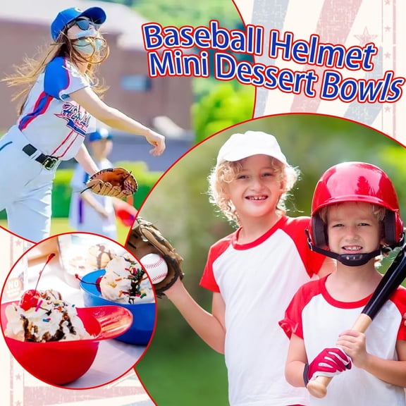 24Pcs Baseball Helmet Bowl,8oz Mini Dessert Bowls with Spoons,Reusable Appetizer Cups for Ice Cream,Snacks,Cake,Pudding,Yogurt,Birthday Party Supplies(Red,Blue,White)$$Home Decor, Kitchen, & Other