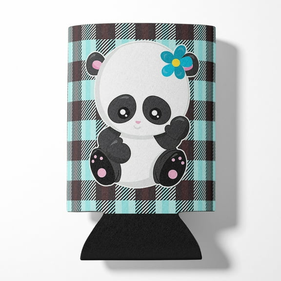 Panda on Plaid Can or Bottle Hugger