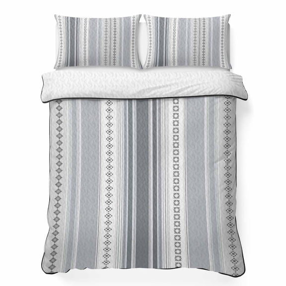 Twin XL Quilt Set 68''x98'', Grey Striped Lightweight Bedspread Coverlet Set with 2 Pillow Shams, Modern Geometric Abstract Art Contemporary Breathable All Season Quilt Bedding for Dorm/Guest Room