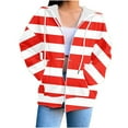 thumbnail image 3 of Dazajoo Striped Zip Up Hoodie Women Long Sleeve Hooded Sweatshirts with Pockets Lightweight Oversized Outwear,Red,XXL, 3 of 6
