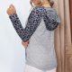thumbnail image 3 of Sudadera con capucha Estampado de leopardo Diseño de empalme Escote de manga larga Botón a presión Bolsillo grande Cordón Sudadera con capucha para mujer Estampado de leopardo XL, 3 of 8