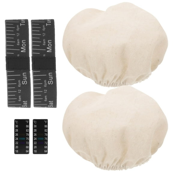 PAMINGONO 1 Set Sourdough Starter Jar Kit with Cloth Covers and Plastic Thermometer Sticker for Home Use