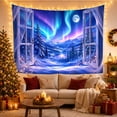 thumbnail image 3 of Open Window with Moonlit Aurora Over Snowy Mountains, Dreamy Celestial for Nature Lovers, Scenic Landscape Art, Christmas Gift, Tapestry Wall Hanging for Bedroom and Living Room, 3 of 7