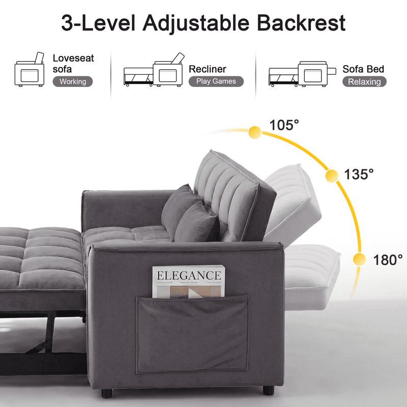 Gewnee 53 inch Convertible Sleeper Sofa Bed,Pull Out Loveseat Couch with Storage Pocket for Living Room,Apartment,Black02