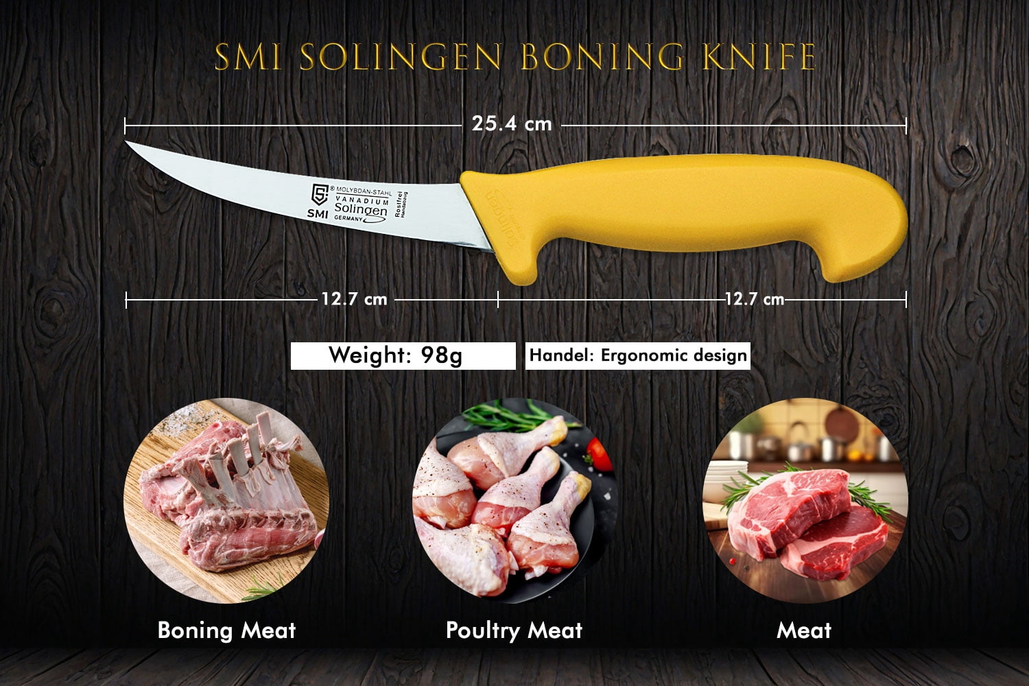 SMI Curved Boning Knife - 5" Sharp Stainless Steel Blade for Meat Processing & Deboning