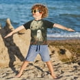 thumbnail image 3 of FORMRS Boys Rash Guard Short Sleeves Swim Shirt Quick Dry UPF 50+ Sun Protection, Sizes 3-12T, Ghost in Strawberry Fields, 3 of 6