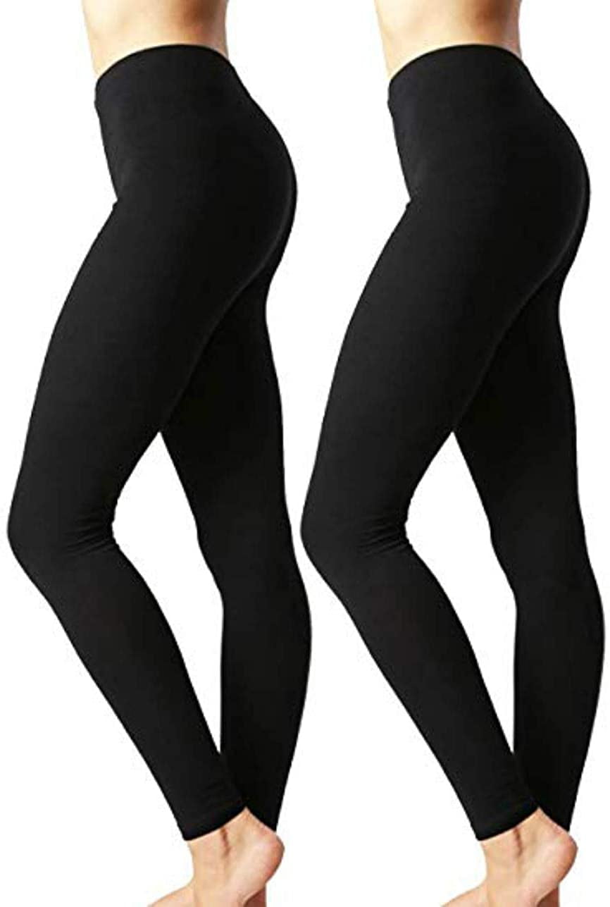 Women Premium Cotton High Waist Full Ankle Length Leggings (2PK: Black ...