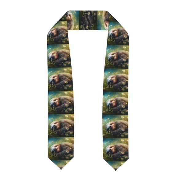 Fuzoiu Daisy Sleeping Sloth Print Graduation Sash,Graduation Stole,Unisex Adult Graduation Stole Shawl 91" Long,for Academic Commencements Shawl-Flattened