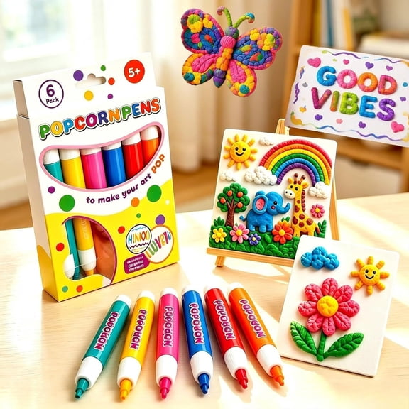 New 2027 Popcorn Pens, 6/12 Colors 3D Bubble Drawing Pen, Heat-Activated Bubble Drawing Pens for DIY Crafts and Greeting Cards