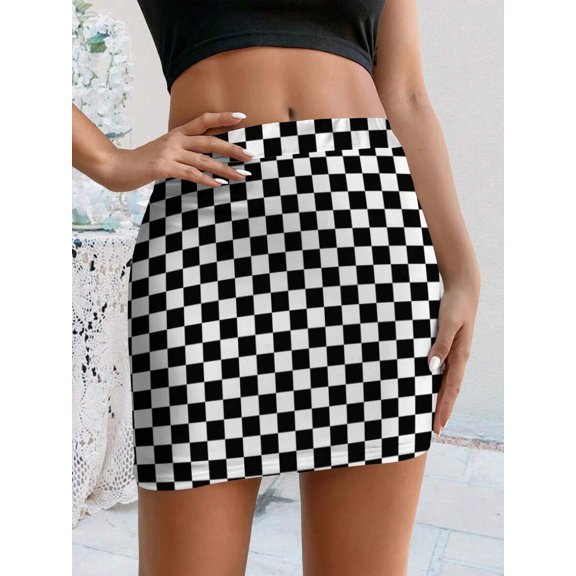 Womens Multicolor Checkered Bodycon Mini Skirt - Streetwear Casual Style