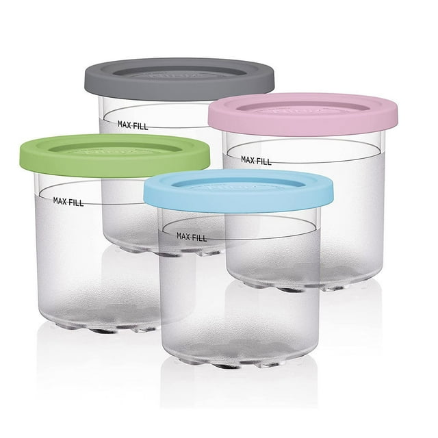 Paquete de 4 recipientes con tapa de silicona de repuesto y tapas, compatibles con máquinas para hacer helados de la serie
