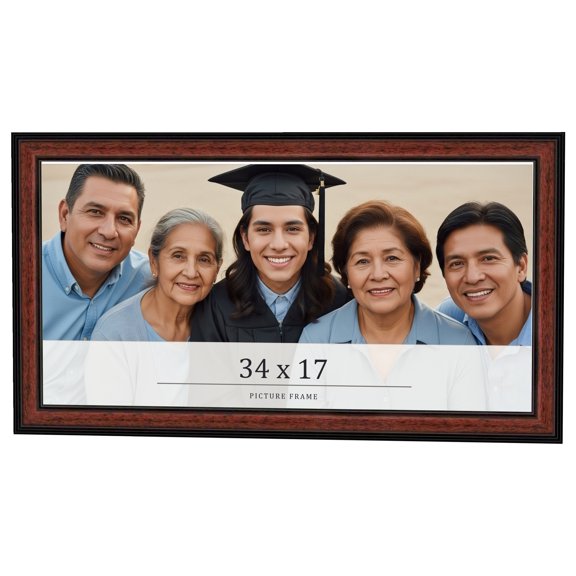 34x17 Frame Executive Brown Round Mahogany Finish Solid Wood Picture Frame | 1.25 Inch Moulding