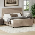 thumbnail image 3 of Queen Size Upholstered Platform Bed Frame, Wingback Bed with 50.7" Headboard, Corduroy/Solid Wood Leg/No Box Spring Needed/Noise Free/Taupe, 3 of 7