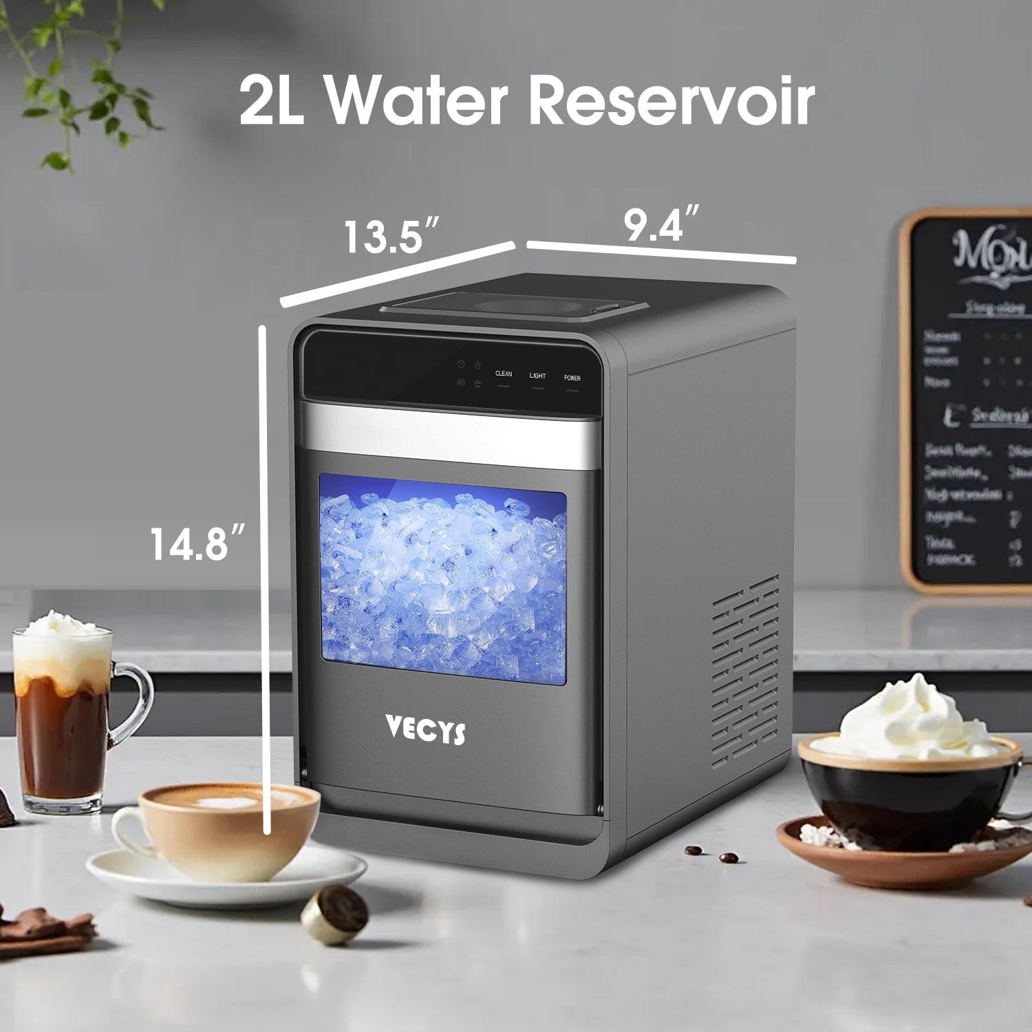 VECYS Nugget Ice Maker Countertop with Auto Water Pump, 33LBS Daily Sonic Ice, Portable Pellet Ice Machine with Continuous Ice Making, Touch Panel, Self-Cleaning, Ice Basket & Night Light
