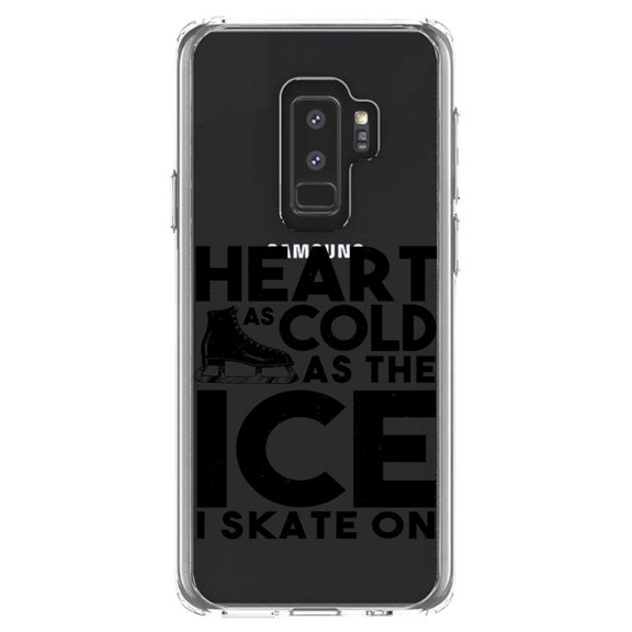 DistinctInk Clear Shockproof Hybrid Case for Samsung Galaxy S9  PLUS (6.2" Screen) - TPU Bumper Acrylic Back Tempered Glass Screen Protector - Heart as Cold as the Ice I Skate On