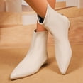 thumbnail image 5 of Dasayo Wide Calf Woman Boots White Ankle Dress Flat Pointed Toe Faux Leather Boots Womans Shoes 42, 5 of 9