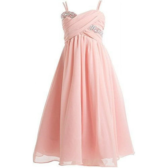 Big Girls' Wrapped Crystal Ruched Chiffon Gown Flowers Girls Dresses Blush 10 (J35K56)