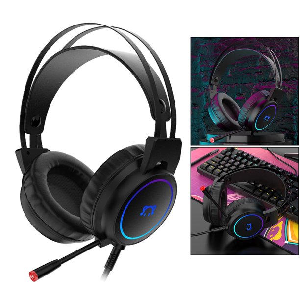 Auriculares para juegos con Control de cancelación de ruido activo, cómodos auriculares de material cuero, con puerto USB, funcionan para ordenadores, USB negro Yotijar Auriculares para juegos con cable