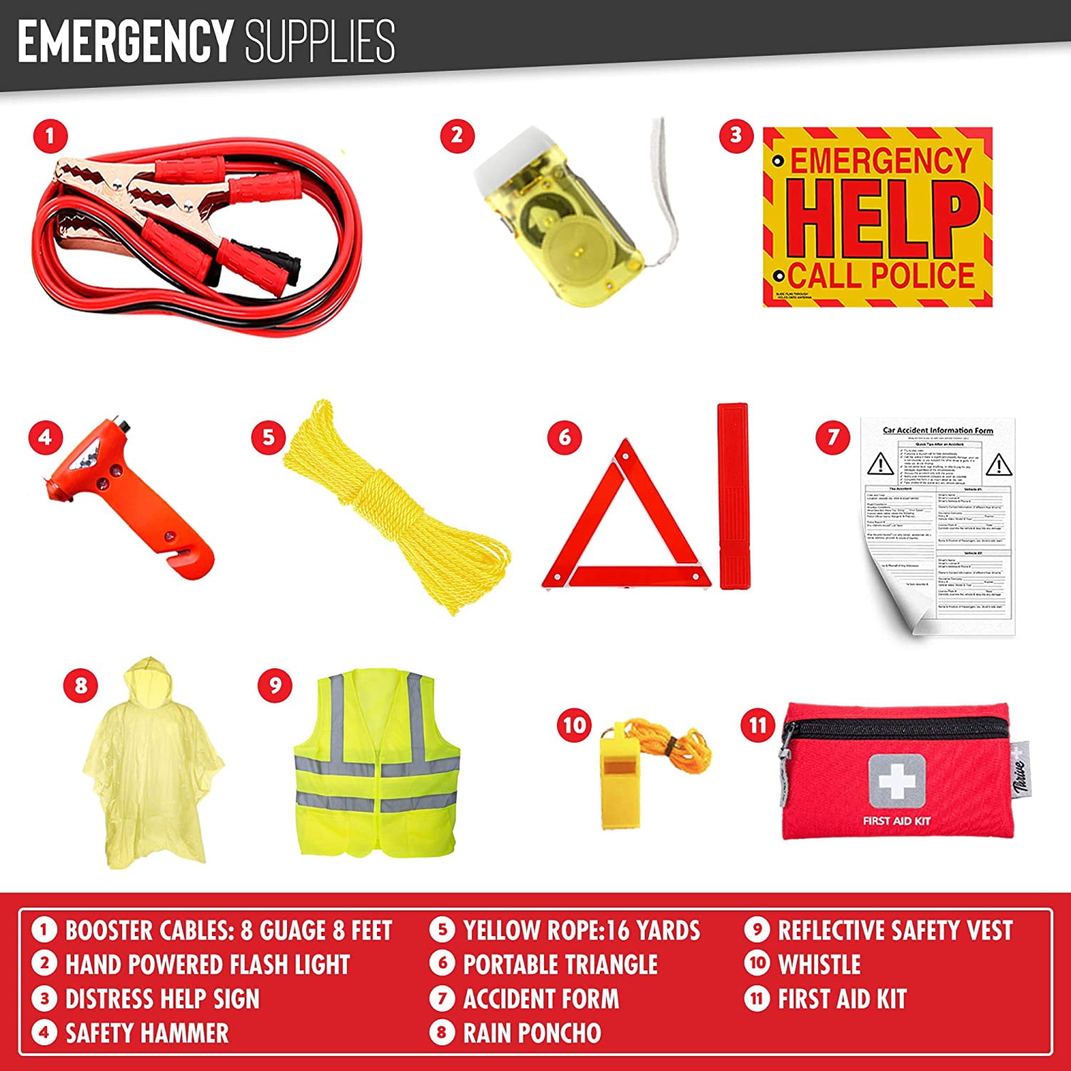 Auto Roadside Emergency Kit - 291 Pieces of Car Equipment with Jumper Cables and First Aid Kit for Any Situation or Accident | Ideal for Every Vehicle, Road Trips, Driving Safety