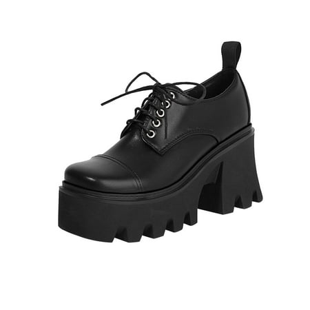 

Hvyes Women Chunky Heel Heels Booties Solid Color British Style Varnished Shiny Classic Retro Lace Up Leather Shoes Square Toe Ankle Boots Black Boots women size 7