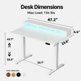 thumbnail image 3 of 47.2 Inch Electric Standing Desk with Power Outlet and LED Light Strip, Height Adjustable Sit-Stand Desk with Storage Shelf & Hooks, Ergonomic Home Office Computer Desk with Memory Buttons,White, 3 of 9