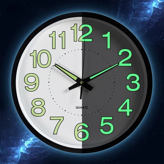Glow in The Dark Wall Clock with Quartz Movement, 12 Inch, Black Frame, for Living Room, Analog Wall Clock