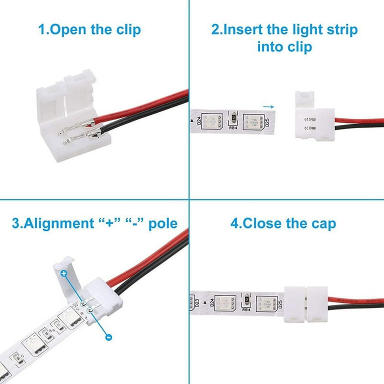 24Pcs 8mm 2 Pin LED Strip Light Connector for 8 mm Wide Flexible SMD 3528  2835 Single Color LED Strip Lights Solderless 