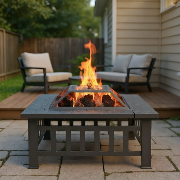 Barara King Fire Pit, Smokeless Fire Pit,Portable Courtyard Metal Fire Pit with Accessories, Black