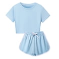 thumbnail image 6 of Mifsaly 2 Piece Short Sets for Girls Summer Short Sleeve Crewneck Cropped T-Shirts and Athletic Shorts Kids Breathable Casual Sportswear Clothes, 6 of 7
