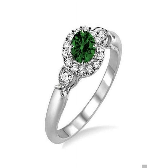 Bestselling 1.25 Carat Antique Round cut Emerald and Diamond Engagement Ring in 14k White Gold affordable emerald & diamond ring