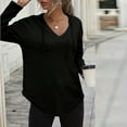 thumbnail image 4 of safuny Women's V Neck Hoodies Casual Long Sleeve Sweatshirt Solid Color Drawstring Pullover Tops with Pocket Black _2 XXL, 4 of 4