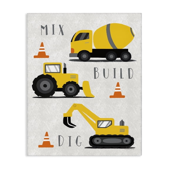 Stupell Industries Mix Build Dig Trucks Quotes and Sayings Painting Wrapped Canvas Canvas Art Print Wall Art, 16 x 20