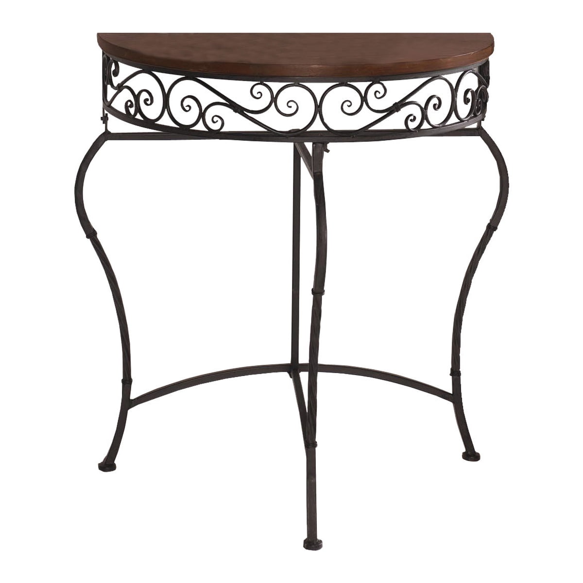Westcharm Boston Metal Half Moon Console Table, Accent Demilune Table for Living Room, Entryway, Kitchen, Black and Dark Brown