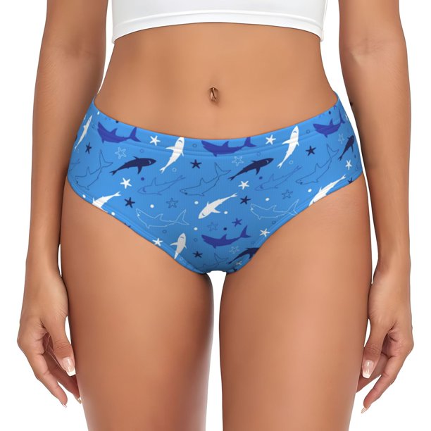 Balery Cute Shark Ropa Interior de Algodón para Mujer con Dibujo – Braguitas Cómodas y Elásticas, Estilo Clásico-4X-Large